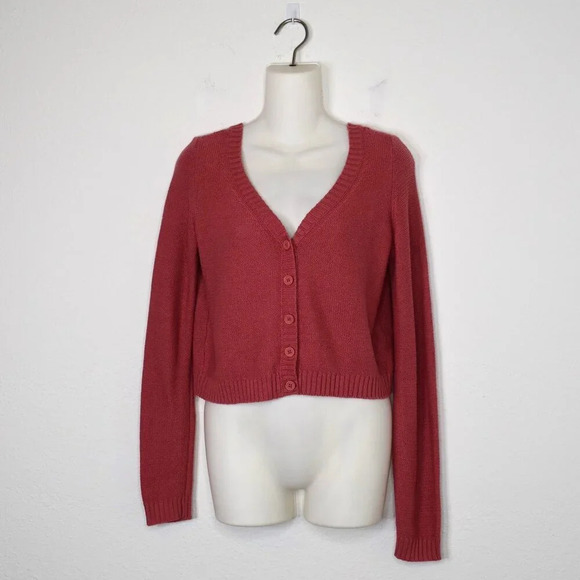 American Eagle Button Front Knit Cardigan Sz XS Cropped Pink Preppy Academia - Picture 1 of 15